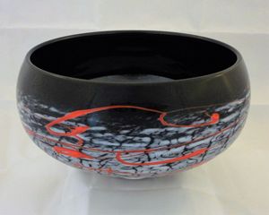 black and white w/ red crackle bowl - Scorza Art Glass