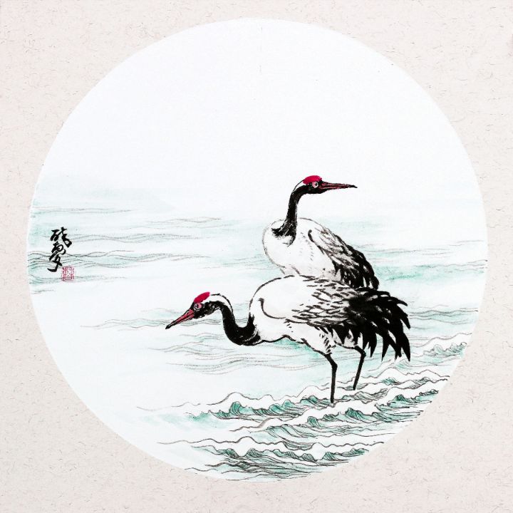 月山 雙鶴圖 S27-双鹤（右） - 醉夢畫室/zuimeng studio - Paintings & Prints