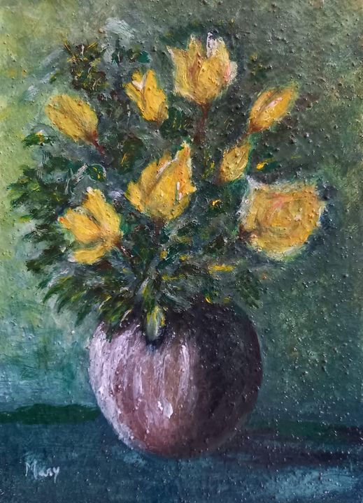 Vase with yellow roses - Arte nel mondo