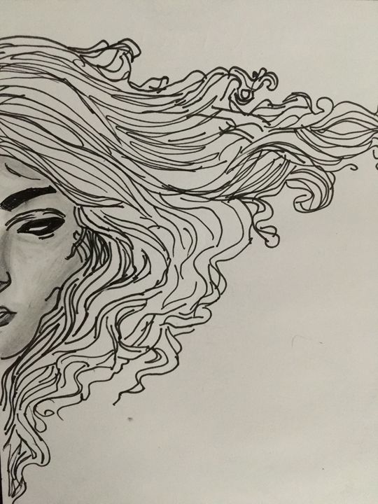 flowing hair drawings in the wind