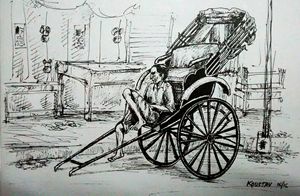 Rickshaw Puller In Kolkata by artist Ananda Das | ArtZolo.com