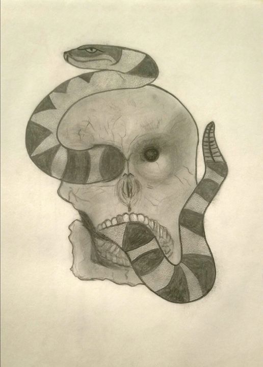 Skull With Snake Coming Out Of Eye Drawing - annighoul
