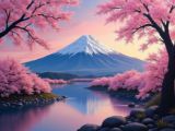 Mount Fuji with Blossoming Cherry - Oil and Canvas - Paintings