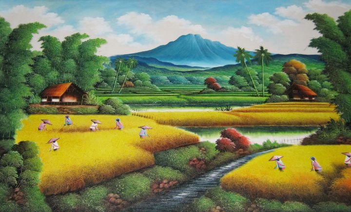 Rice Fields and Mountains - Oil and Canvas - Paintings & Prints ...