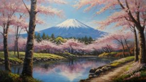 Oil Painting of Mount Fuji, Japan - Oil and Canvas