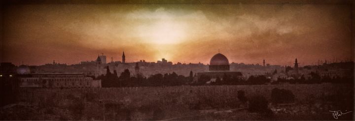 Old City Jerusalem Panorama Sunset - Jaffa Orange Photography
