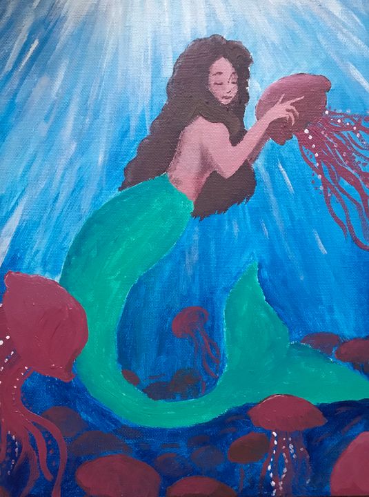 Mermaid with Jellies - Art By A C-Shell