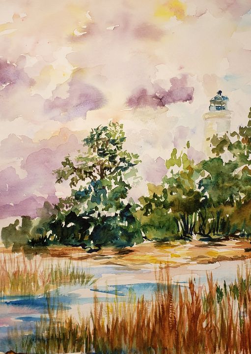 Lighthouse at Sunset - Hattie's Art