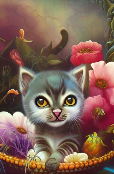 Kitty dreamy adorable Portrait in Ma - BluedarkArt