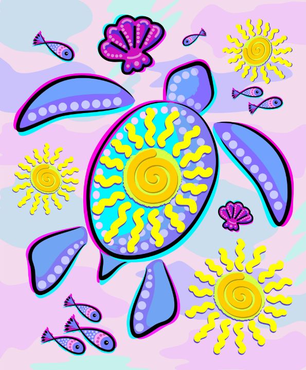 Sea Turtle and Sun Abstract Glitch U - BluedarkArt