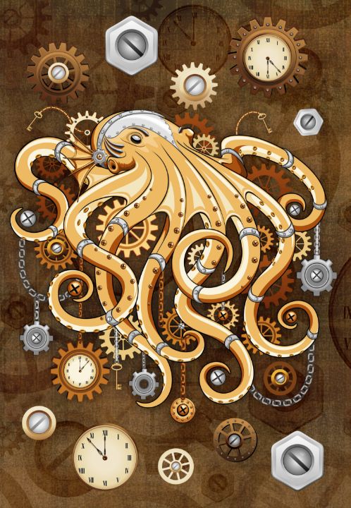 Octopus Steampunk Surreal Retro Styl - BluedarkArt