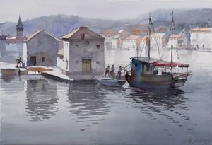 Harbor on Adriatic sea - Goran Žigolić Watercolors