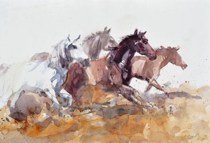 Running horses - Goran Žigolić Watercolors