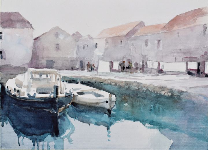 Harbor on Adriatic sea - Goran Žigolić Watercolors