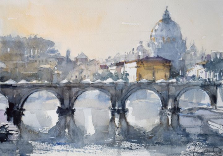 The angels' bridge in Rome - Goran Žigolić Watercolors