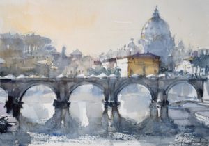 The angels' bridge in Rome - Goran Žigolić Watercolors