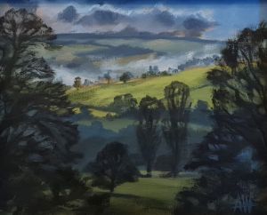 Moody Trees and Valley Mist, framed