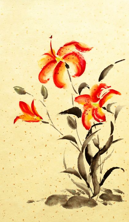 Tiger Lily - red - no Cally - Birgit Moldenhauer Art - Paintings & Prints,  Flowers, Plants, & Trees, Flowers, Flowers I-Z, Lilies, Tiger Lilies -  ArtPal