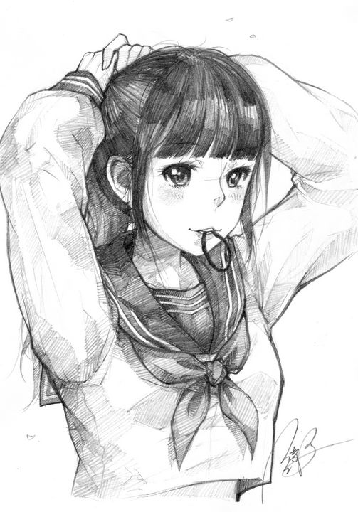 Girl with school uniform_ 水手服女孩 - Kei Li - Drawings & Illustration, People  & Figures, Animation, Anime, & Comics, Other Animation, Anime, & Comics -  ArtPal