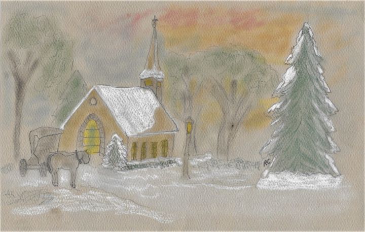 Sunday Church in Winter - Retta's Happy Art