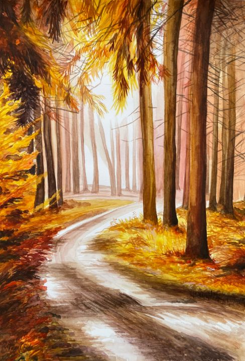 Colourful autumn trees ,oil paint. - ARTISTICAA - Paintings & Prints,  Landscapes & Nature, Forests, Boreal & Temperate - ArtPal