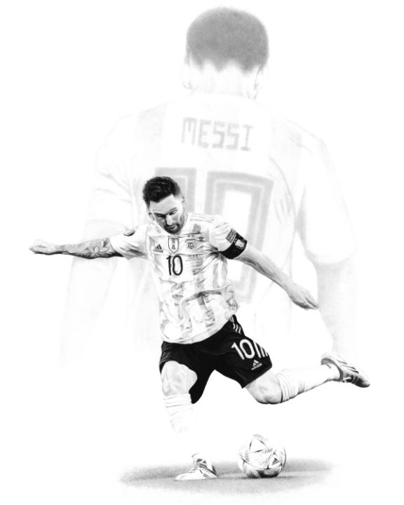 Leo Messi portrait. Drawing by Santiago Albitre | Saatchi Art