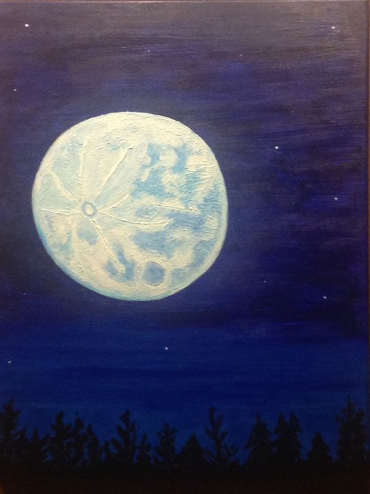 Blue Moon - Artfever - Paintings & Prints, Astronomy & Space, Moon - Artpal