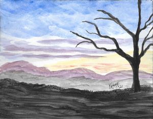 Dark Mountain Tree Sunset