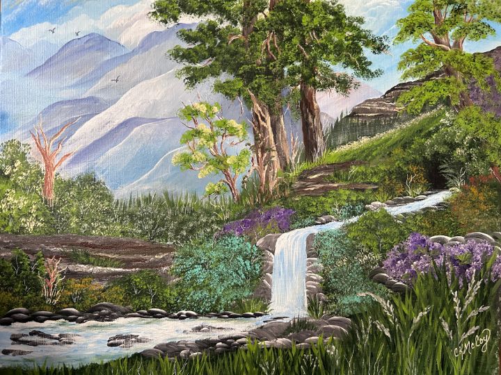 絵画 Mountain waterfall Shumu Fu, Mountain Landscape with Waterfall (52), Oil on