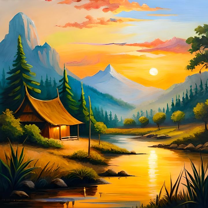 Sunset painting #scenerypainting #sunsetpainting #naturedrawing  #naturepaintings #landscapepainting #villagedrawings | By Easy paint with  biswanathFacebook