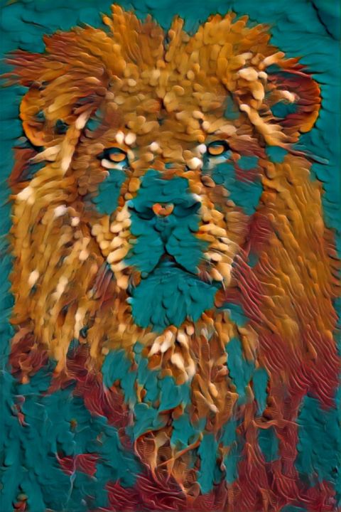 African lion portrait. - kopra art work