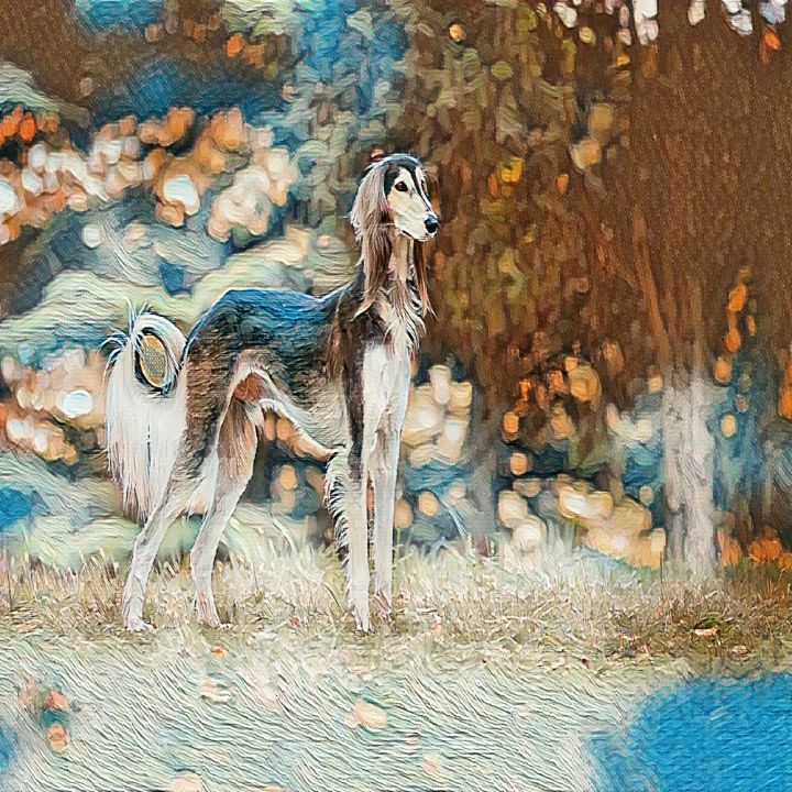 Standing greyhound saluki pet animal - kopra art work