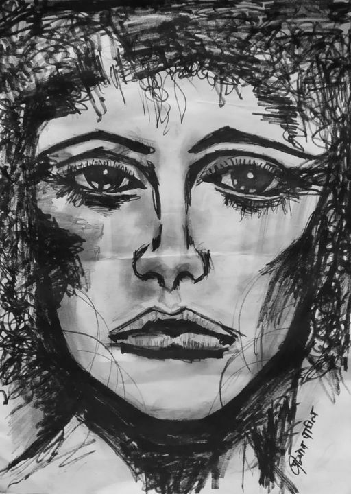 Lady Face from Black Marker - Prajyot Patil Art - Drawings & Illustration,  People & Figures, Portraits, Female - ArtPal