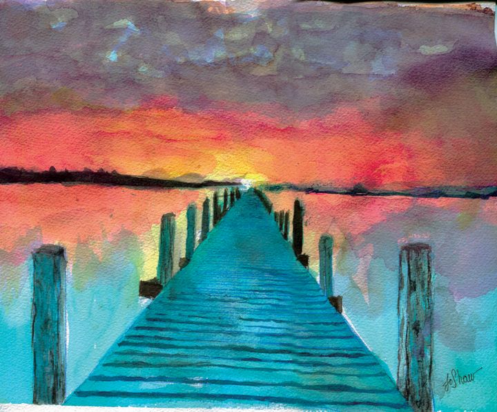 PIER AT SUNSET - Prints of Original paintings by Jo Shaw - Paintings ...