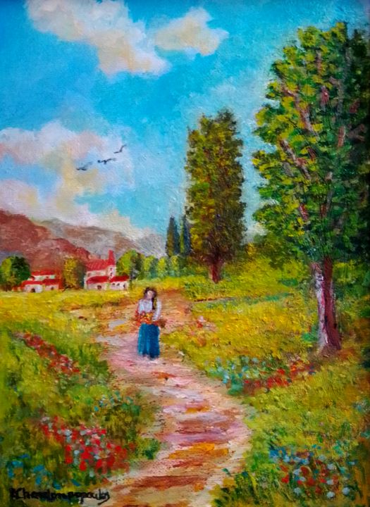 WALKING ON SPRING PATHWAY - Art by Konstantinos Charalampopoulos