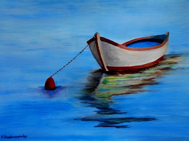 Lonely fishing boat - Art by Konstantinos Charalampopoulos
