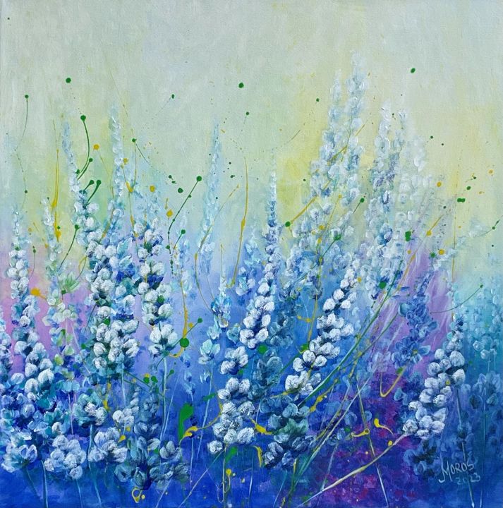 Delphiniums flowers - Mariana Oros - Paintings & Prints, Flowers ...