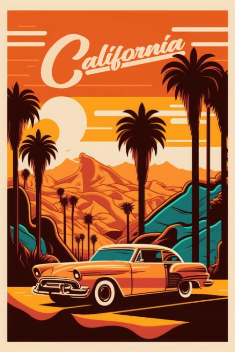 California retro poster - Abstract digital art - Digital Art, Landscapes &  Nature, Villages & Towns - ArtPal