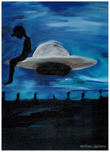 Alien Sadness on Ufo - Anthony Galeano Art
