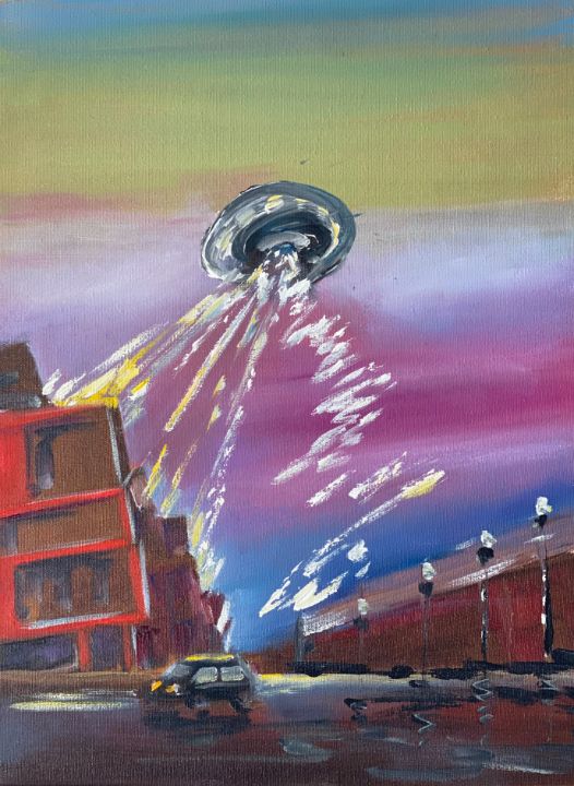 Culver city under attack by an UFO - Anthony Galeano Art