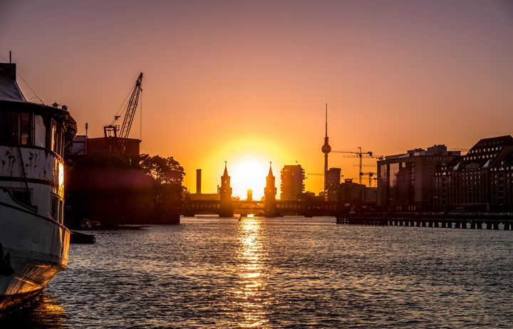 Berlin City Skyline With Sunset Sky Hanoh Iki Photography Landscapes Nature Cityscapes Skylines Artpal