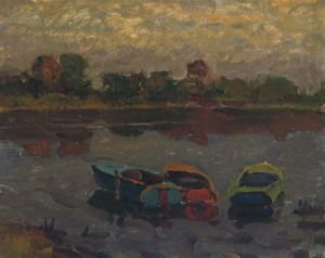 Three boats on the evening water