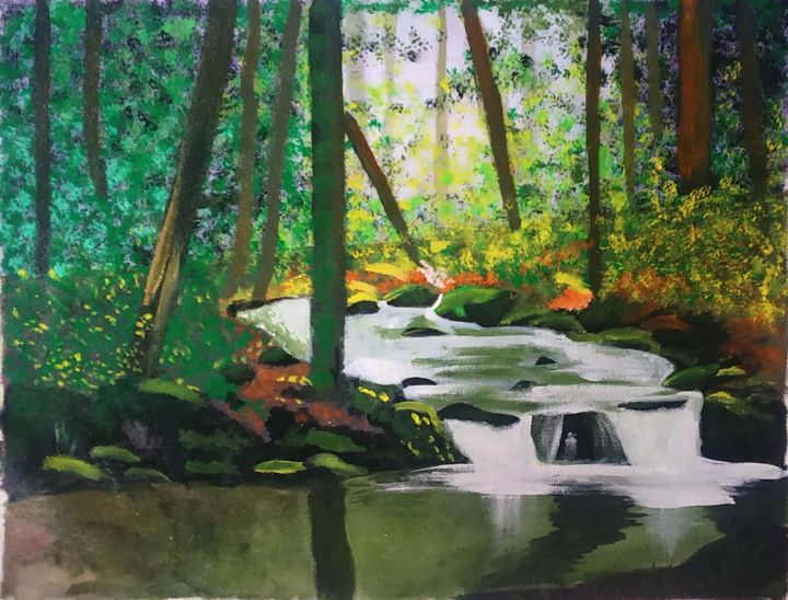 Waterfall landscape painting - Kalpriya art gallery