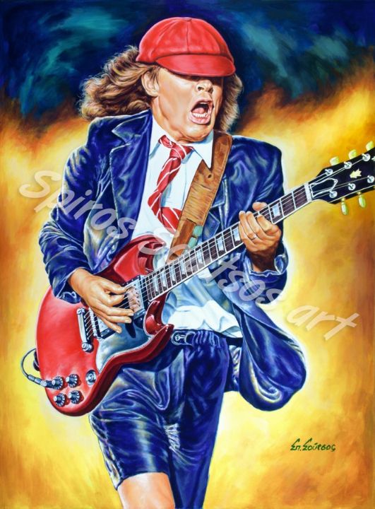 Angus Young AC/DC portrait painting - Soutsos Art Gallery - Paintings ...