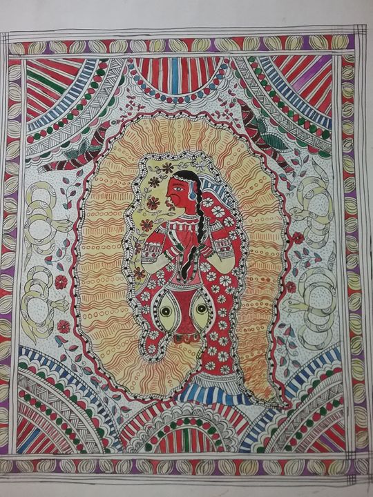 Snake lady - Madhubani art - MITHILA ARTS