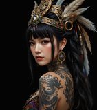 Exotic Shaman Woman with Tattoos