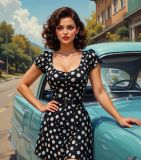 1950s Pin-Up Woman with Classic Car