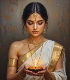 South Indian Woman Holding a Diya