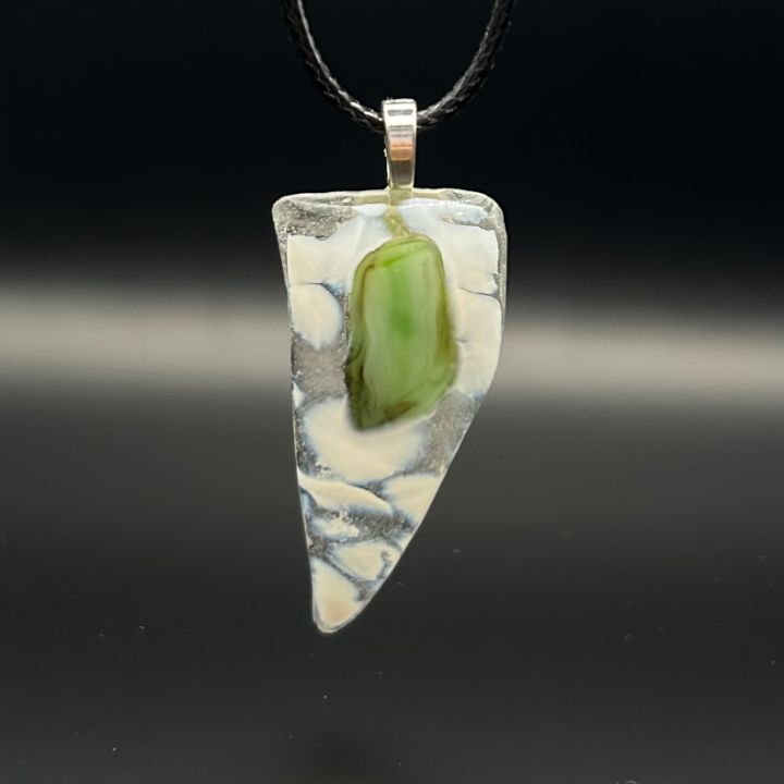 Fused Glass Pendant White/Green - Fused Glass Jewelry by Rich LaVere