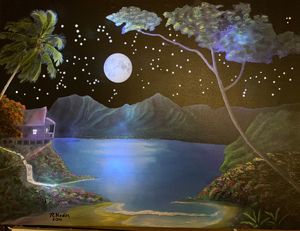 Hanalei By Moonlight - Backlit - Art in Kauai - Paintings & Prints